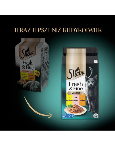 SHEBA Fresh & Fine saszetki 6x50 g mokra karma dla kotów w sosie z wołowiną, z kurczakiem, z jagnięciną
