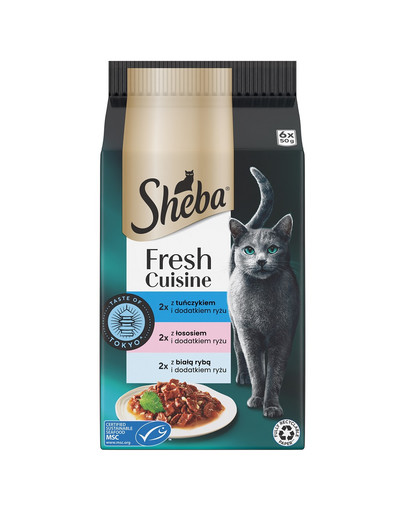 Fresh Cuisine Taste of Tokyo saszetki 6x50g mokra karma pełnoporcjowa dla dorosłych kotów z tuńczykiem, z łososiem, z białą rybą i dodatkiem ryżu