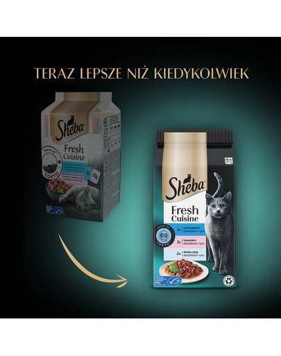 SHEBA Fresh Cuisine Taste of Tokyo saszetki 6x50g mokra karma pełnoporcjowa dla dorosłych kotów z tuńczykiem, z łososiem, z białą rybą i dodatkiem ryżu