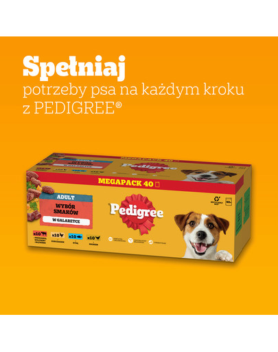 PEDIGREE Adult Wybór Smaków saszetki 40x100 g mokra karma pełnoporcjowa dla dorosłych psów, z mieszanką wołowiny i wątróbki, z kurczakiem, z rybą, z drobiem, w galaretce