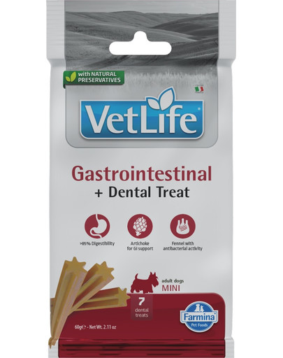 Vet Life Dental Treat Gastrointestinal Mini 60 g (7 szt) przysmak dentystyczny dla psów ras małych