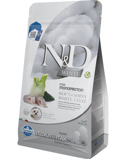 N&D White Dog Puppy Medium Maxi Sea Bass, Spirulina, Fennel 2 kg