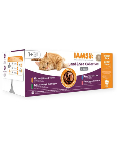IAMS Cat Adult All Breeds Land&Sea mix smaków dla kota 48 x 85 g