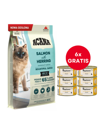 ACANA Bountiful Catch Cat 4,5 kg + APPLAWS Cat Adult Mousse Chicken mus z kurczakiem 6 x 70g GRATIS