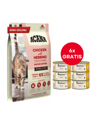 ACANA Indoor Entrée Cat 4,5 kg + APPLAWS Cat Adult Mousse Chicken mus z kurczakiem 6 x 70g GRATIS