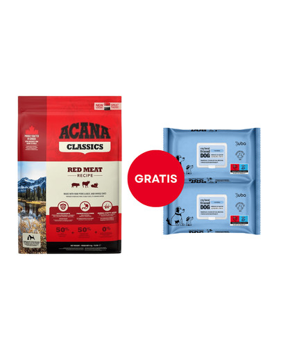 ACANA Classic Red 6 kg + LUBA My best friend Nawilżane chusteczki do oczyszczania i ochrony skóry oraz sierści 2 x 60 szt. GRATIS