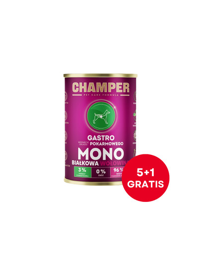 CHAMPER Gastro Wołowina monobiałkowa karma dla psa 6 x 400 g (5+1 GRATIS)