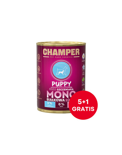 CHAMPER Puppy Łosoś monobiałkowa karma dla szczeniąt 6 x 400 g (5+1 GRATIS)