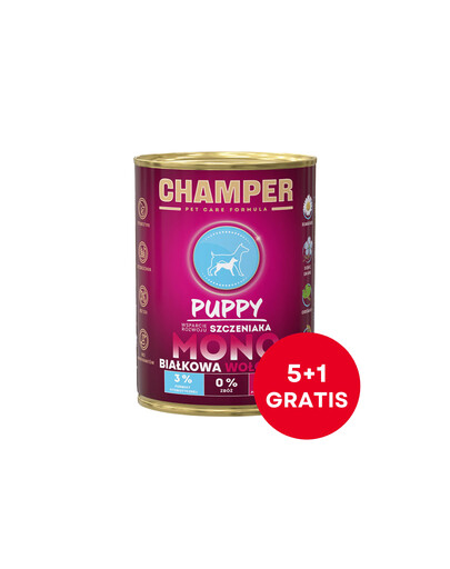 CHAMPER Puppy Wołowina monobiałkowa karma dla szczeniąt 6 x 400 g (5+1 GRATIS)