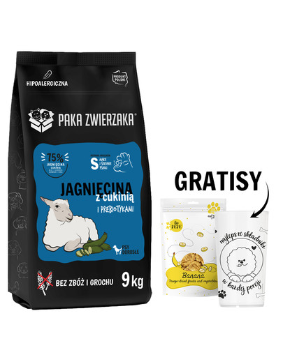 PAKA ZWIERZAKA Seventh Heaven Karma sucha Jagnięcina z cukinią S 9kg + + Liofilizowane owoce banan dla psa 30 g i miarka do karmy suchej GRATIS