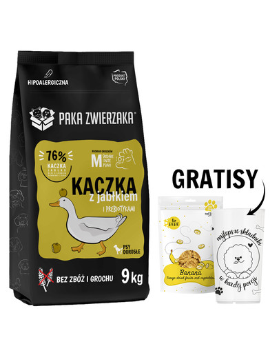 PAKA ZWIERZAKA Seventh Heaven Karma sucha Kaczka z jabłkiem M 9 kg + liofilizowane owoce banan dla psa 30 g i miarka do karmy suchej GRATIS