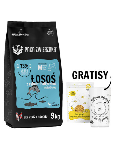 PAKA ZWIERZAKA Seventh Heaven Karma sucha Łosoś z rybami bałtyckimi M 9 kg + + Liofilizowane owoce banan dla psa 30 g + miarka do karmy suchej GRATIS