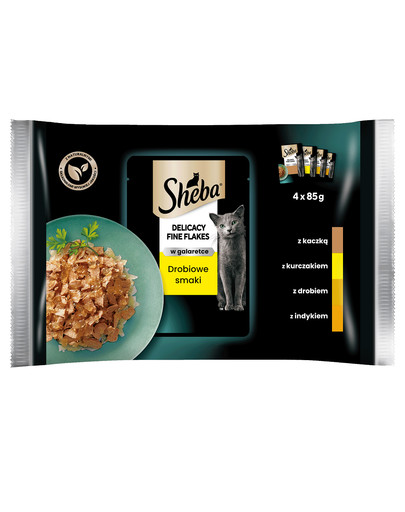 SHEBA Delicacy Fine Flakes saszetki 4x85 g mokra karma pełnoporcjowa dla dorosłych kotów w galaretce