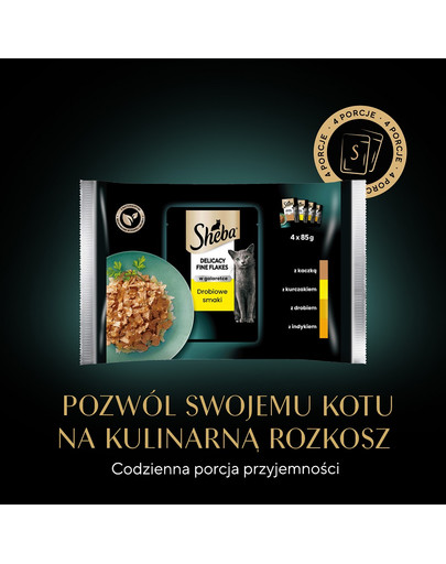 SHEBA Delicacy Fine Flakes saszetki 4x85 g mokra karma pełnoporcjowa dla dorosłych kotów w galaretce
