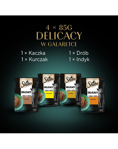 SHEBA Delicacy Fine Flakes saszetki 4x85 g mokra karma pełnoporcjowa dla dorosłych kotów w galaretce