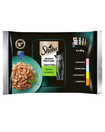 SHEBA Delicacy Fine Flakes saszetki 4x85 g mokra karma pełnoporcjowa dla dorosłych kotów w galaretce