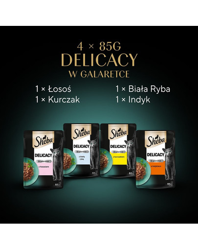 SHEBA Delicacy Fine Flakes saszetki 4x85 g mokra karma pełnoporcjowa dla dorosłych kotów w galaretce