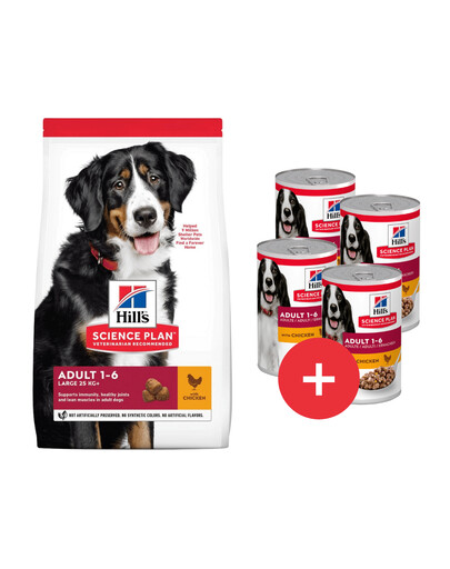 HILL'S Science Plan Canine Adult Large breed Chicken 18 kg karma dla psów ras dużych kurczak + 4 puszki GRATIS