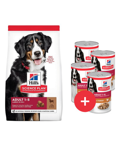 HILL'S Science Plan Canine Adult Large Breed Lamb&Rice karma dla psów dużych ras z jagnięciną i ryżem 14 kg + 4 puszki GRATIS