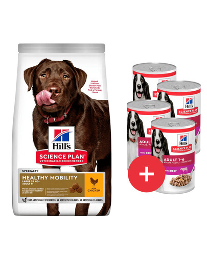 HILL'S Science Plan Canine Adult Healthy Mobility Large breed Chicken 14 kg karma dla psów ras dużych wsparcie stawów + 4 puszki GRATIS