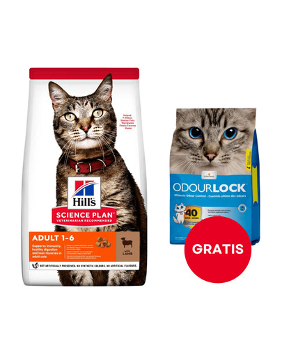 HILL'S Science Plan Feline Adult with Lamb 10kg dla dorosłych kotów z jagnięciną + żwirek dla kotów 6 kg GRATIS