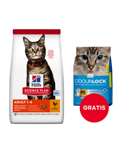 HILL'S Science Plan Feline Adult Chicken 10 kg dla dorosłych kotów  + żwirek dla kotów 6 kg GRATIS
