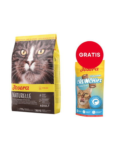 JOSERA Naturelle dla kotów po sterylizacji 2 kg + Crunchies with Salmon 60 g chrupiące przysmaki z łososiem dla kotów GRATIS