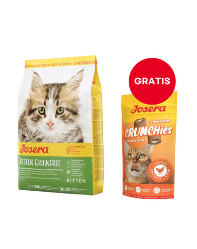 JOSERA Kitten GrainFree Sucha karma dla kociąt 2 kg + Crunchies Chicken 60 g chrupiące przysmaki z kurczakiem dla kotów GRATIS