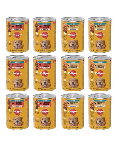 PEDIGREE Adult Mix smaków 12x400g kurczak z marchewką i mieszanka wołowiny z wątróbką w galaretce dla psów