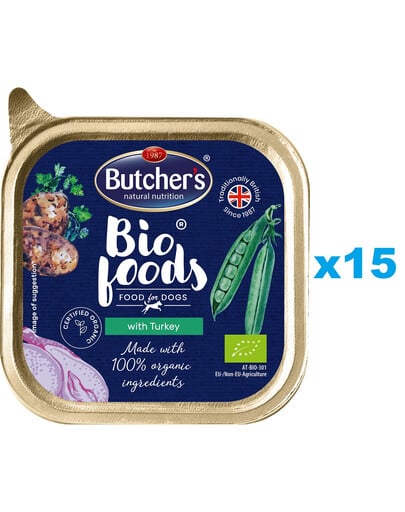 BUTCHER'S BIO foods indyk 15x150 g pasztet dla psa