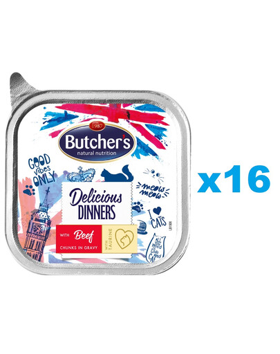 BUTCHER'S Classic Delicious Dinner Cat kawałki z łososiem w sosie 16 x 100 g