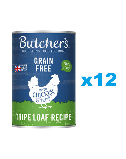 BUTCHER'S Original Tripe, karma dla psa, z kurczakiem i żwaczem, pasztet 12 x 400g