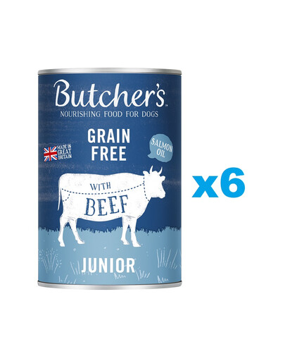 BUTCHER'S Original Junior, karma dla psa, kawałki z wołowiną w galaretce, 6 x 400g