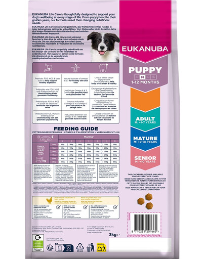 EUKANUBA Puppy Medium Breeds Chicken 3 kg sucha karma dla szczeniąt ras średnich bogata w świeżego kurczaka