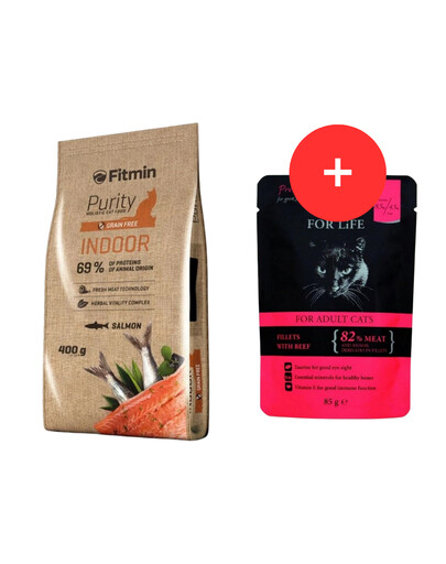 FITMIN Cat Purity Indoor 400 g + mokra karma GRATIS