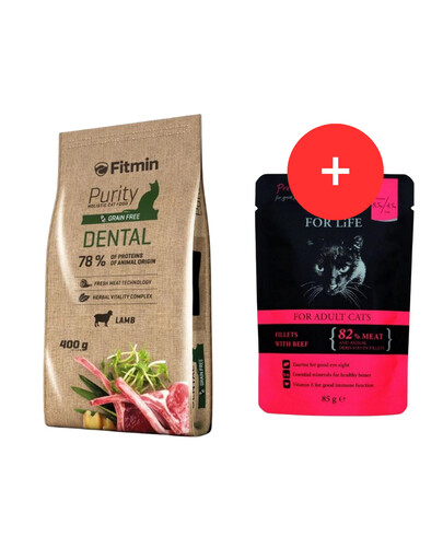 FITMIN Cat Purity Dental 400 g + mokra karma GRATIS
