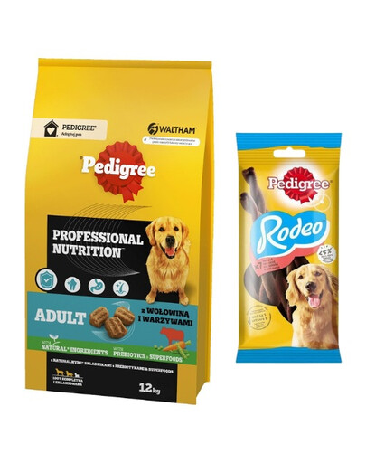 PEDIGREE Adult Professional Nutrition 12 kg + PEDIGREE Rodeo 122 g przysmak z wołowiną dla psów