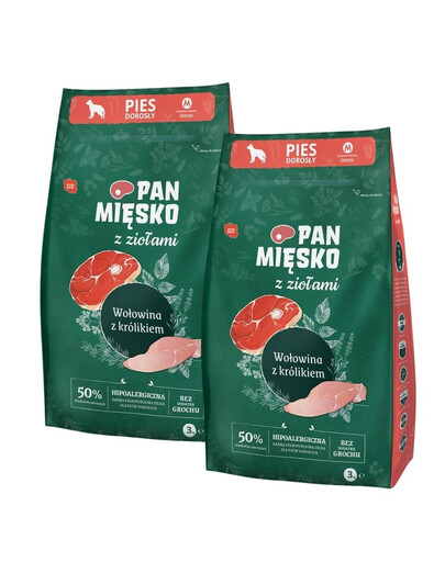 PAN MIĘSKO z ziołami Wołowina z królikiem M 2x3 kg dla ras średnich