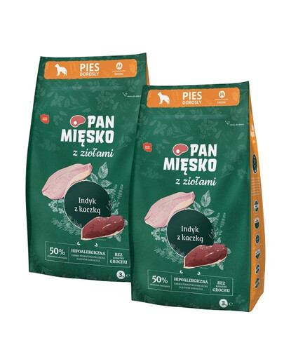PAN MIĘSKO z ziołami Indyk z kaczką M 2x3 kg dla ras średnich