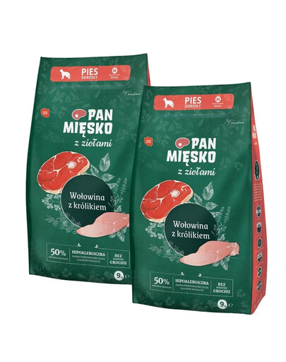 PAN MIĘSKO z ziołami Wołowina z królikiem M 2x9 kg dla ras średnich