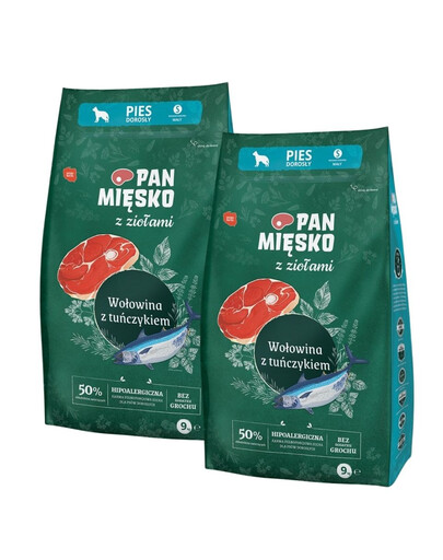 PAN MIĘSKO z ziołami Wołowina z tuńczykiem S 2x9 kg dla ras małych