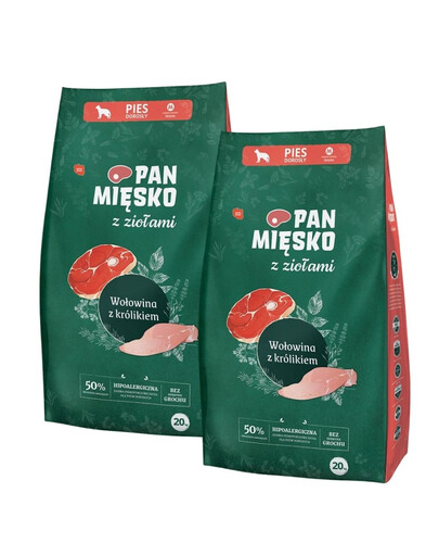 PAN MIĘSKO z ziołami Wołowina z królikiem M 2x20 kg dla ras średnich