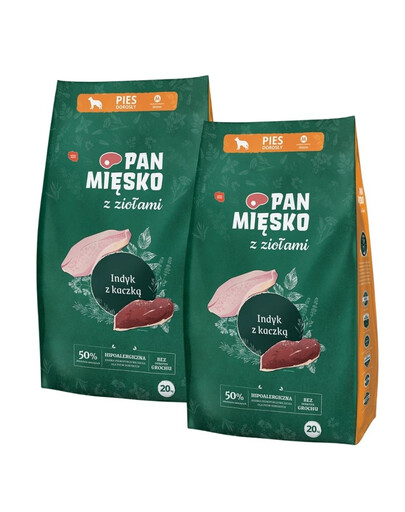 PAN MIĘSKO z ziołami Indyk z kaczką M 2x20 kg dla ras średnich