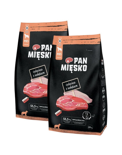 PAN MIĘSKO Cielęcina z indykiem dla psów chrupki XS 2x20 kg