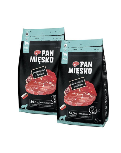 PAN MIĘSKO Wieprzowina z dzikiem dla psów chrupki M 2x3 kg