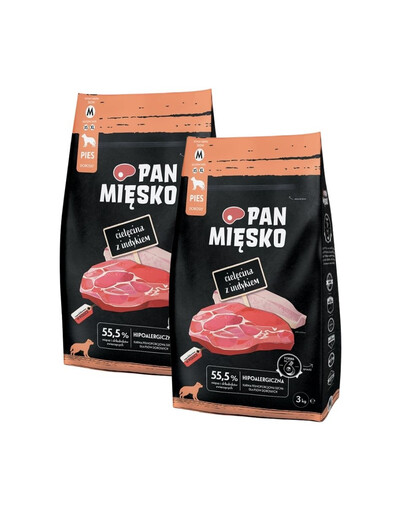 PAN MIĘSKO Cielęcina z indykiem dla psów chrupki M 2x3 kg