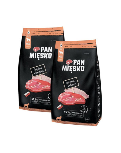 PAN MIĘSKO Cielęcina z indykiem dla psów chrupki M 2x20 kg