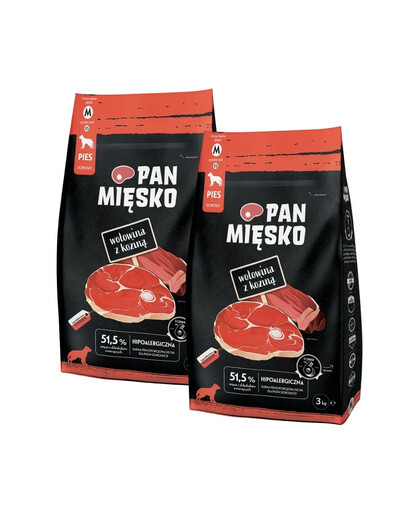 PAN MIĘSKO Wołowina z koziną dla psów chrupki M 2x3 kg