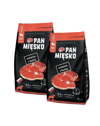 PAN MIĘSKO Wołowina z koziną dla psów chrupki M 2x9 kg