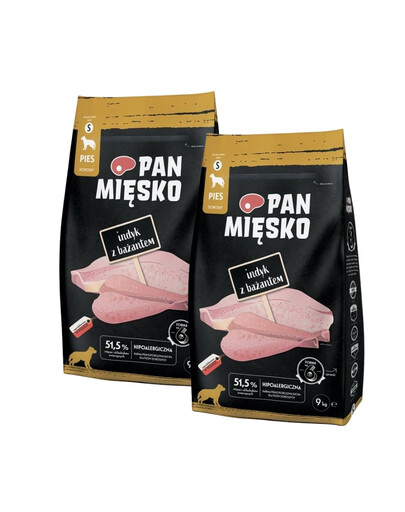 PAN MIĘSKO Indyk z bażantem karma dla psa chrupki S 2x9 kg